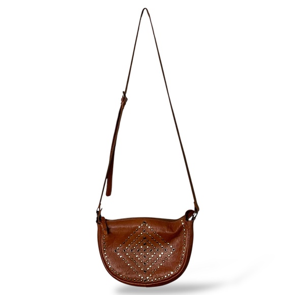 ASHWOOD Genuine Leather Cognac Studded Crossbody Bag Adjustable Strap - Picture 3 of 16